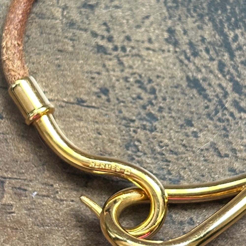 Hermes Gold and Brown Hook Bracelet Gold Plated - Picture 6 of 7